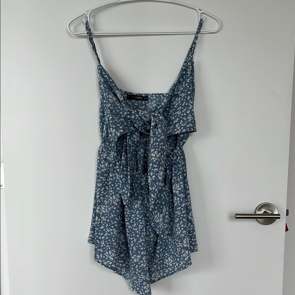 Zaful Blue and White Tie Front Romper